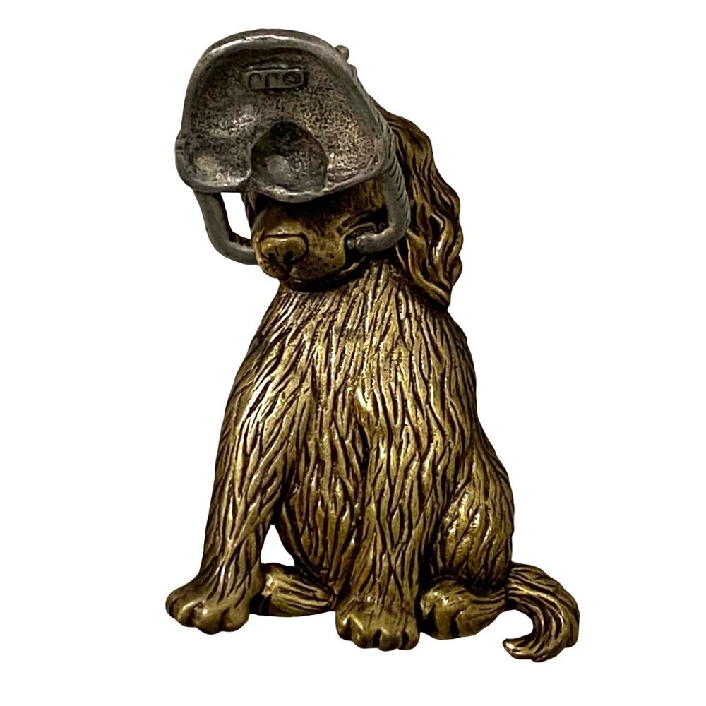 Vtg JJ Jonette Dog Holding Cat in Basket Pin Gold Silver Tone Animal Lover Pets - Picture 2 of 4